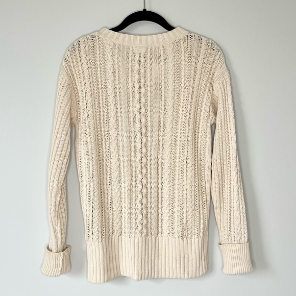 J.Crew Cream Cable-Knit Sweater with Gold Zipper Shoulder - Picture 3 of 6